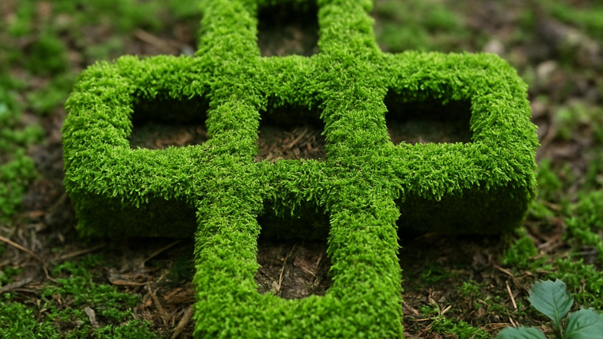 Kreuz aus grünem Moos auf Waldboden